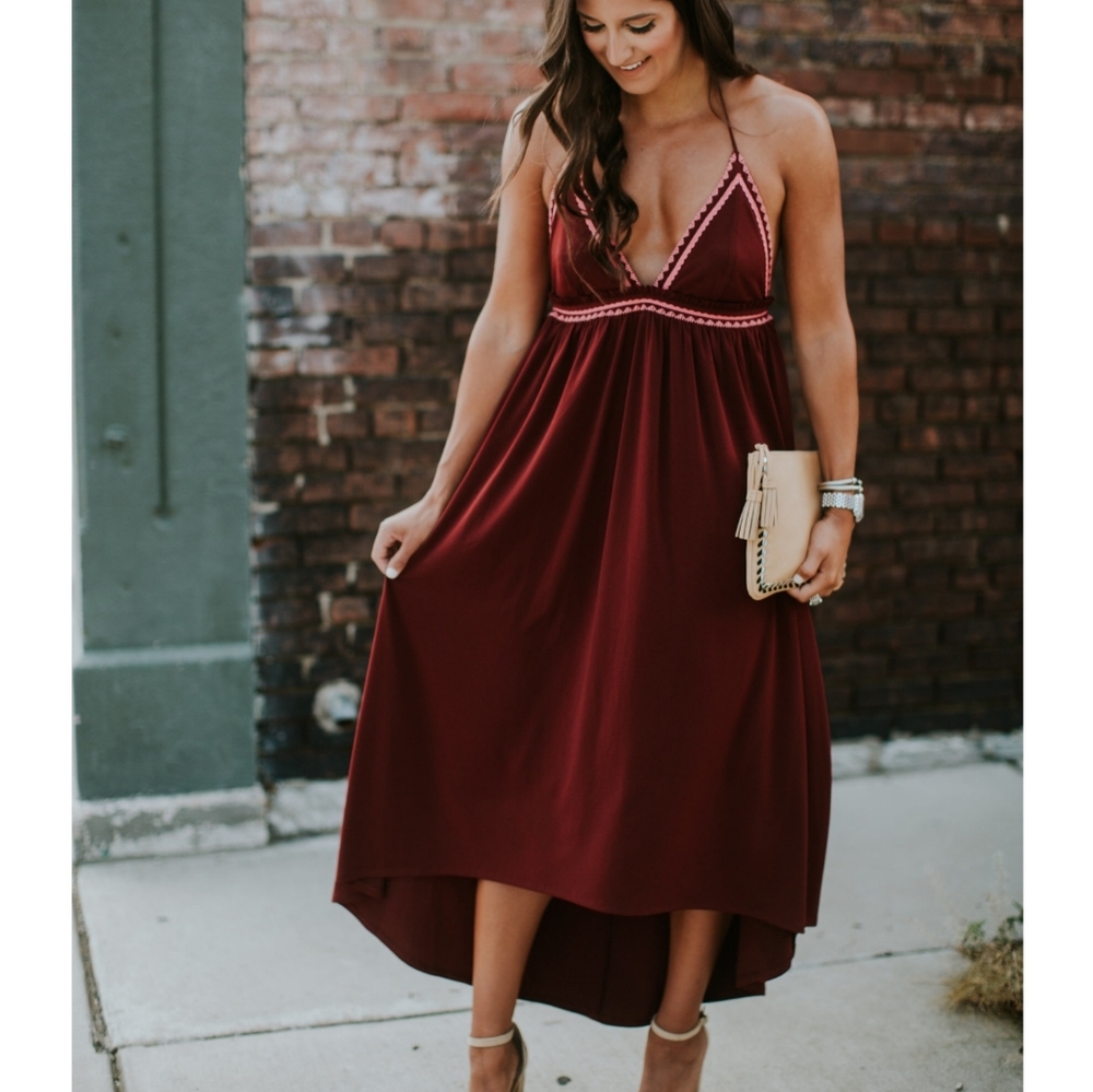 Express Embroidered Halter Maxi Hi Low Dress